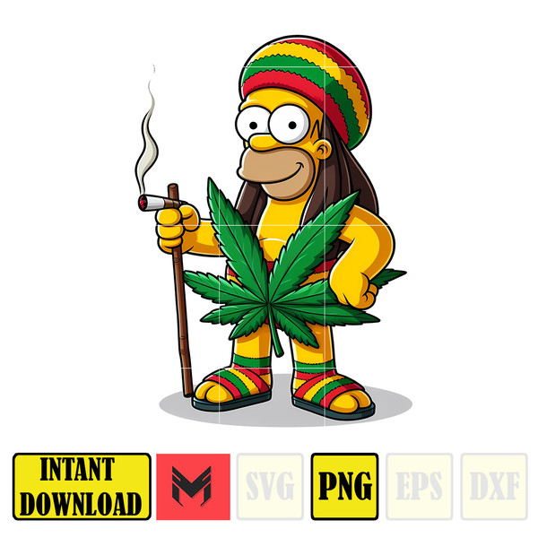 Cartoon Homer Simpson Png,High Quality Cartoon Rasta Digital Designs, Weed Png, Smoking Png, Instant Download.jpg