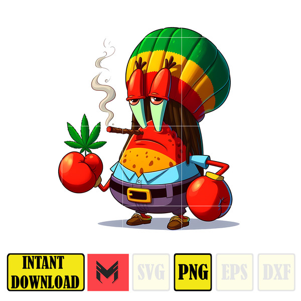 Cartoon Mr. Krabs Png,High Quality Cartoon Rasta Digital Designs, Weed Png, Smoking Png, Instant Download.jpg