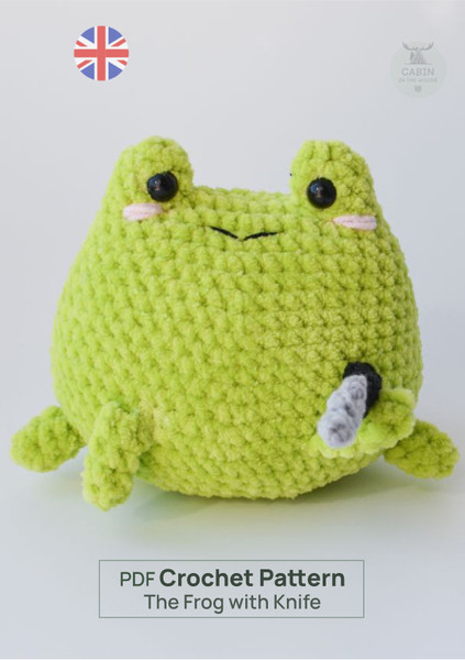 Crochet meme frog with knife plush amigurumi toy