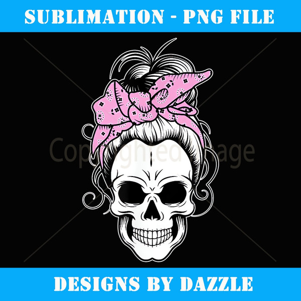 Skull s for Women Messy Bun Hair Bandana Matching Group - Sublimation-Ready PNG File