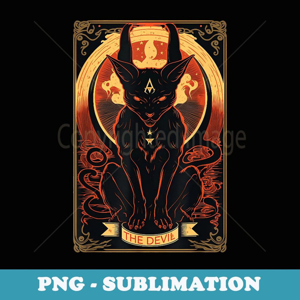 Cat Devil Tarot Card Graphic Illustration - Instant PNG Sublimation Download