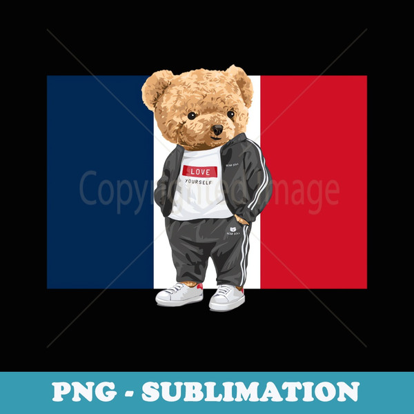Teddy Bear Bad Boy in France Illustration Graphic Designs - Signature Sublimation PNG File