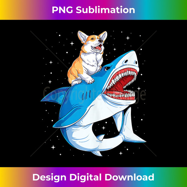 Corgi Riding Shark Jawsome Dog Lover Gifts Space Galaxy Tank Top - PNG Transparent Sublimation File