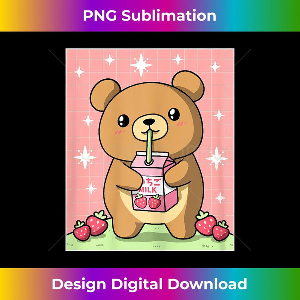 Kawaii Teddy Bear Drinking Strawberry Milk Japanese - Vintage Sublimation PNG Download