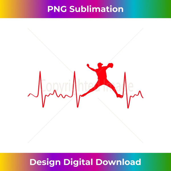 Red Baseball Pitcher Heartbeat - Baseball EKG  1 - Special Edition Sublimation PNG File
