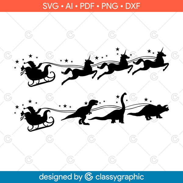 Santa's sleigh vector dinosaur svg unicorn_IU.png