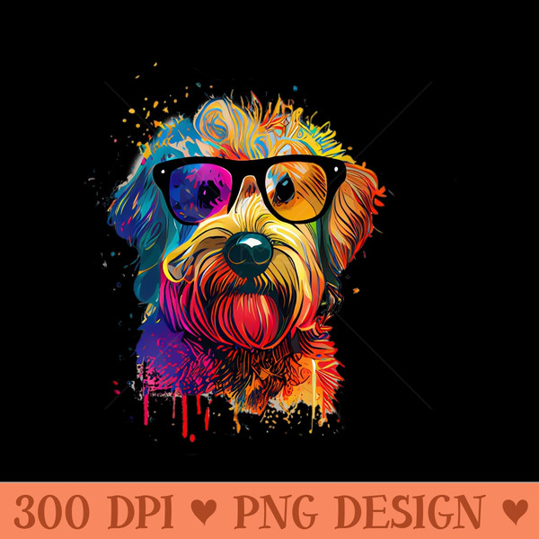 Colourful Cool Golden Doodle Dog with Sunglasses - PNG Download Website - Popularity