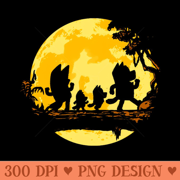 Bluey Walking Under Yellow Moon - Vector PNG Download - Good Value