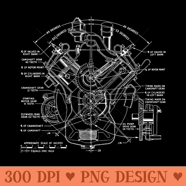 V8 Engine Drawing - PNG Downloadable Art - Professional Design
