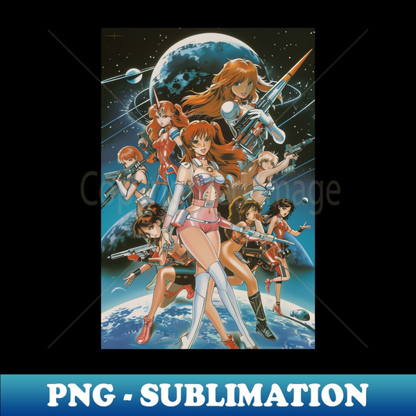 Retro Galaxy Anime Girls Cute Vintage 70s 80s 90s - Signature Sublimation PNG File