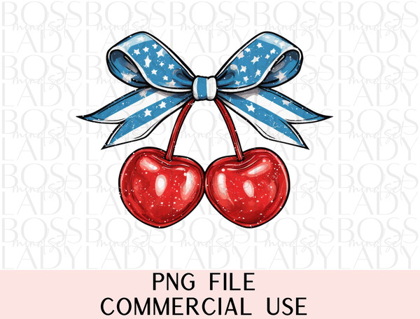 Coquette Bow Cherries American Girl 4th Of July American Flag Trendy Graphics PNG Sublimation Instant Downloadable Digital File.jpg