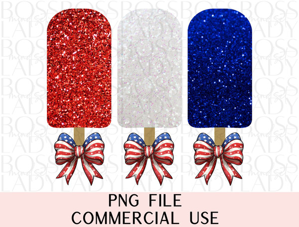 Coquette Bows American Popsicles 4th of July Chill The Fourth Out USA Red White Blue Bow PNG Sublimation Digital Instant Downloadable File.jpg