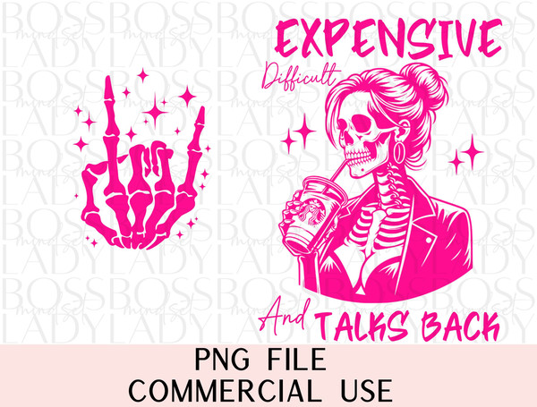 Expensive Difficult Talks Back Skeleton Starbucks Ice Coffee Front Back PNG Sublimation Trendy Graphic Instant Downloadable Design T-Shirt.jpg