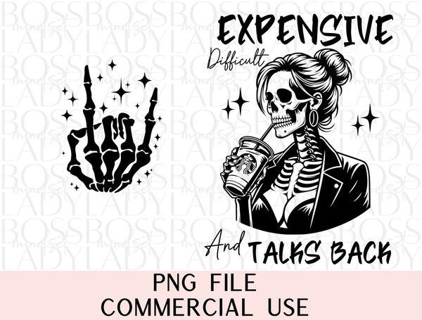 Expensive Difficult Talks Back Skeleton Starbucks Ice Coffee Front Back PNG Sublimation Trendy Graphics Instant Downloadable Design T-Shirt.jpg