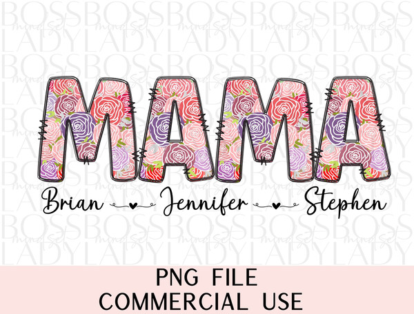 Floral Mama PNG T-shirt Personalized With Kids Names Custom Ma Ma Tshirt Mother's Day Gift Tee Flowers Sweatshirt Newly Mom Mama Est 2024.jpg