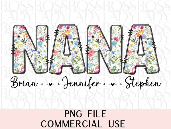 Floral Nana PNG Personalized With Grand Kids Names Sublimation Design Custom Na Na DIY Mother's Day Gift Shirt Mug Tote Bag Journal.jpg