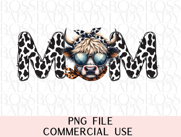 Highland Cow Mom Shaggy Cow Lover Sunglasses Cowhide Print Boujee Mama Trendy Graphics PNG Sublimation Instant Downloadable Digital File.jpg