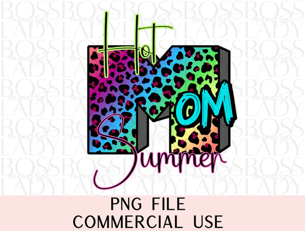 Hot Mom Summer Neon Leopard Print Trucker Hat Faux Hat Patch & Tshirt Design  PNG Sublimation # Mom Life Vintage Beach Vacay Trendy Graphics.jpg