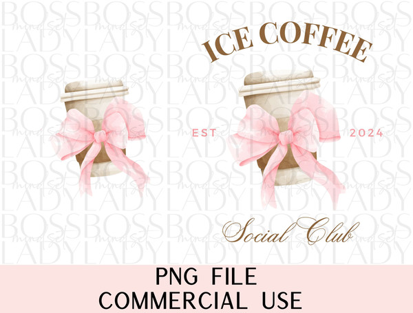 Ice Coffee Social Club Coquette Girly Pink Bow Soft Girl Aesthetic Double Sided Front Back Pocket PNG Sublimation Instant Downloadable File.jpg