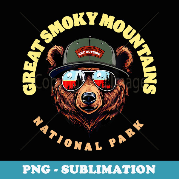 Great Smoky Mtns National Park Hipster Bear Illustration - Premium Sublimation Digital Download