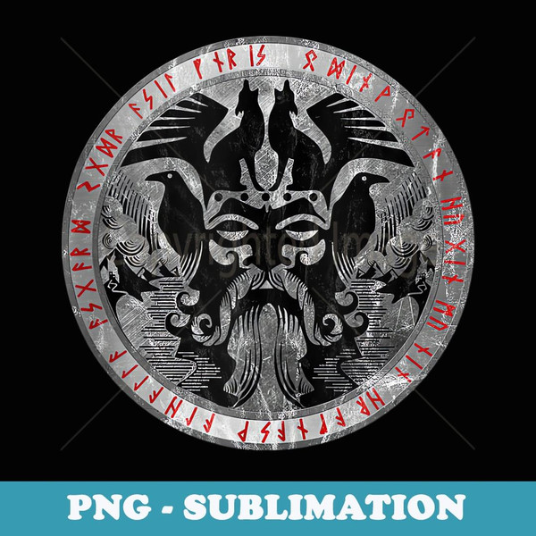 Odin With Fenrir Huginn And Muninn Norse Runes Vintage - Digital Sublimation Download File