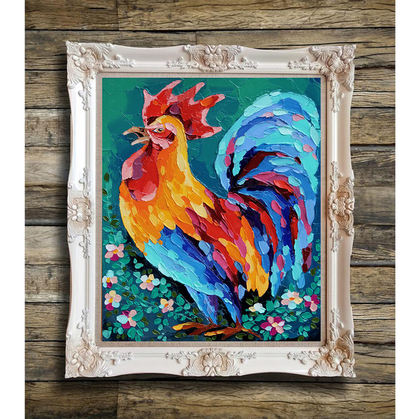 Rooster Painting Chicken Original Art Farm Bird Wall Art Impasto Artwork Oil — копия (3) — копия.jpg