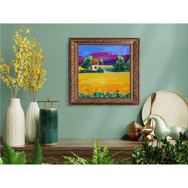 Landscape Painting Meadow Floral Original Art Farm Artwork Old House Wall Decor — копия (2).jpg