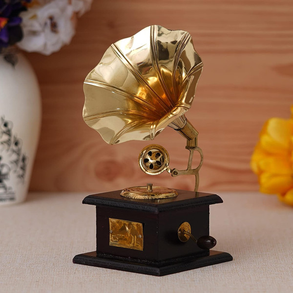 JaipurCrafts Brass Vintage Gramophone Showpiece for Home and Living Room, 17 cm, Gold, 1 Piece-0.jpg