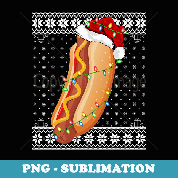 Hot Dog Xmas Ugly er Santa Lighting Hot Dog Christmas - Retro PNG Sublimation Digital Download