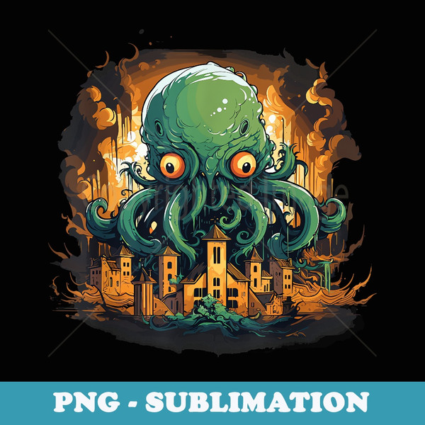 Cthulhu Destroy A City Japanese Kaiju - PNG Sublimation Digital Download