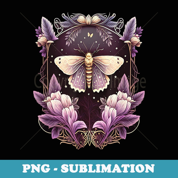 Moth, flowers, butterfly, Wicca, gothic, night lover, dark - Retro PNG Sublimation Digital Download
