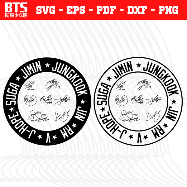 BTS Logos Bundle - Bangtan, Jimin, Jin, Jungkuk, RM, V, J-Hope, Suga - Kpop - BTS Army - svg, png, eps, dxf, pdf