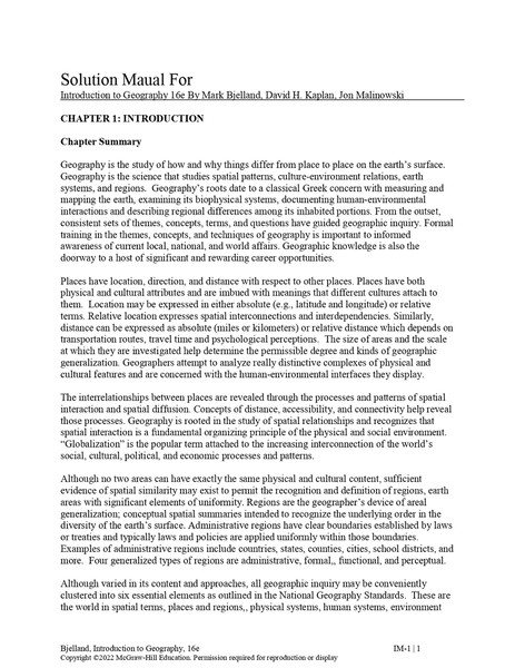 Solution Manual For Introduction to Geography 16th Edition By Mark Bjelland, David H. Kaplan, Jon Malinowski-1-10_page-0001.jpg