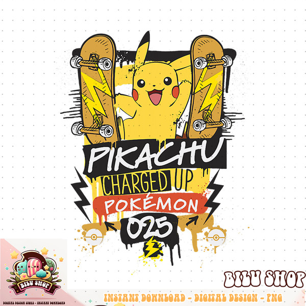 Pokemon  Pikachu Charged Up 025 Skater Pikachu Street Art T-Shirt .jpg