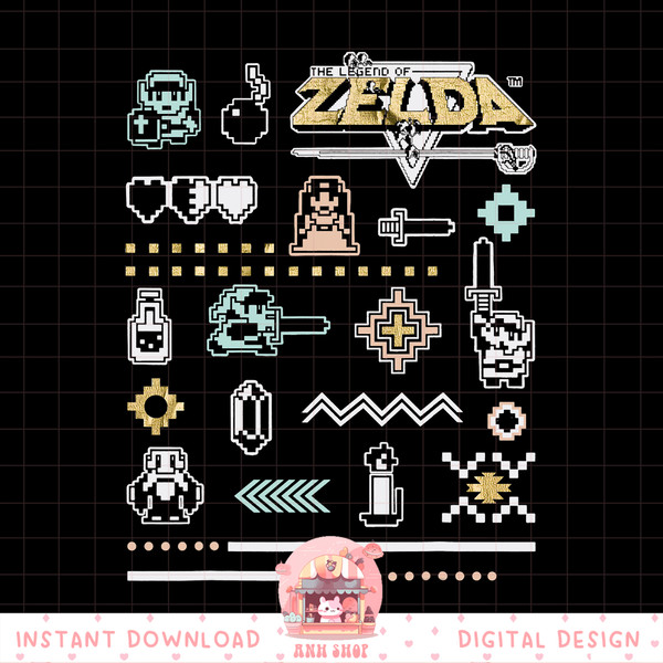 Nintendo Zelda 8-Bit Pixel Boho Gold Icons Graphic png, digital download, instant png, digital download, instant .jpg