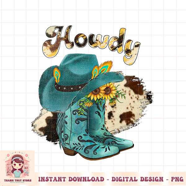 Cowhide Turquoise Western Cowboy Boots Hat Howdy Rodeo Girl PNG Download.jpg