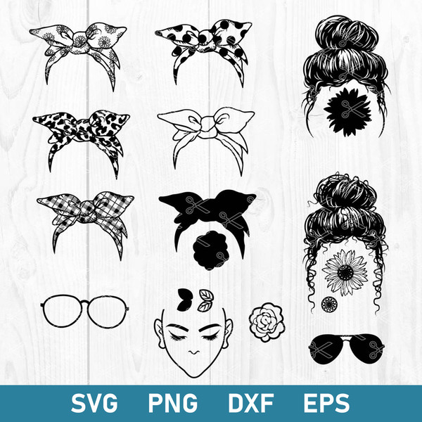 Messy Bun Bandana Mom Life Svg, Messy Bun Svg, Mon Life Svg, Png Dxf Eps Digital File.jpg