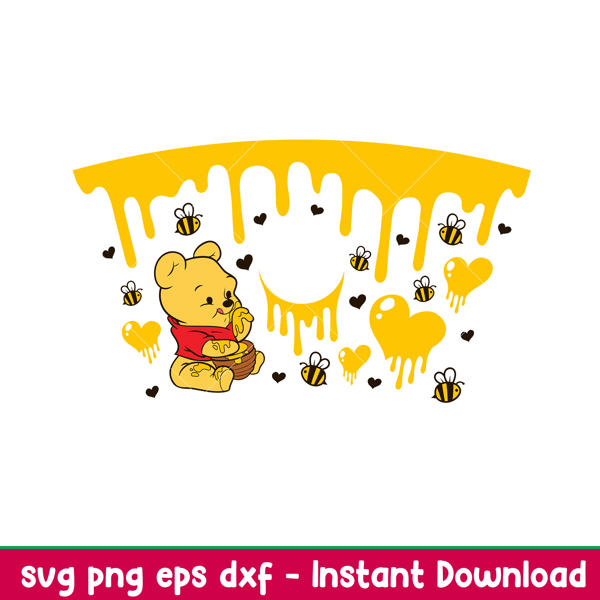 Dripping Heart Honey Bear Full Wrap, Dripping Heart Honey Pooh Bear Full Wrap Svg, Starbucks Svg, Coffee Ring Svg, Cold Cup Svg, png, dxf, eps file.jpeg