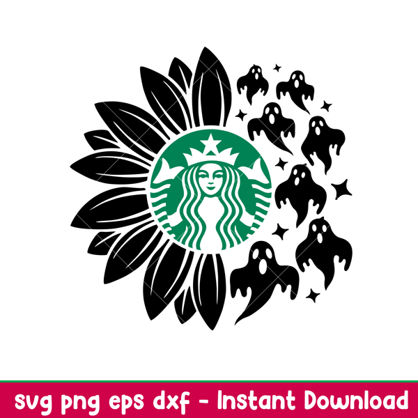 Sunflower Ghost Starbucks, Sunflower Coffee Starbucks Svg, Halloween Svg, Ghost Svg, png,dxf,eps file.jpeg