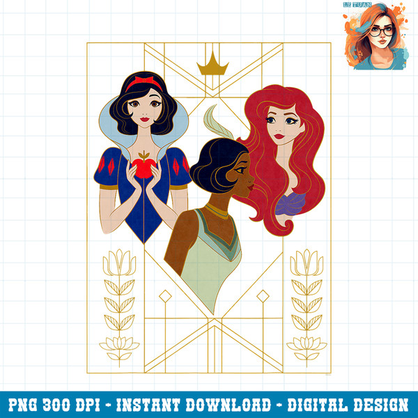 Disney Princess Snow White Tiana and Ariel Art Deco Style PNG Download.jpg