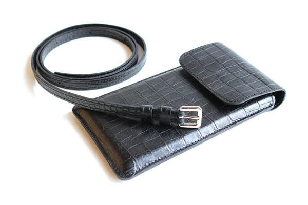 Leather bag case phone black crokodile_3443.JPG