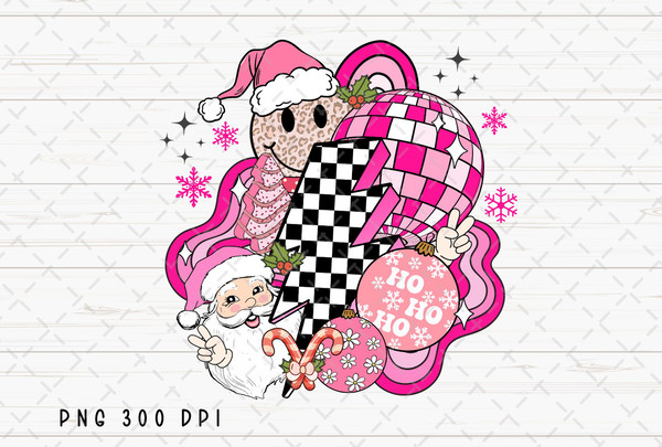 Merry Christmas PNG File, Retro Christmas Sublimation, Retro Santa, Ho Ho Ho Christmas Ball PNG, Lighting Bolt Design, Disco Ball PNG.jpg
