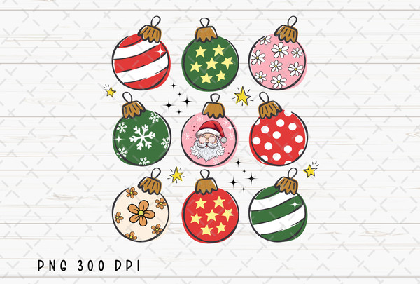 Christmas Ball PNG File, Retro Ornament Sublimation, Santa, Floral Flowers Christmas png, Instant Digital Download.jpg