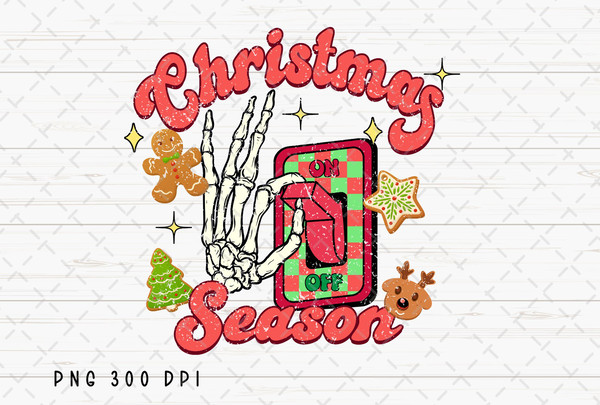 Christmas Season PNG File, Retro Merry Christmas Sublimation, Skull Skeleton Hand Design, Instant Digital Download 1.jpg