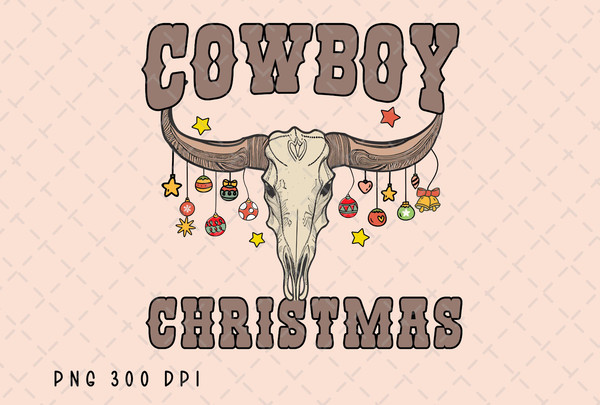 Cowboy Christmas PNG File, Retro Christmas Sublimation, Cow Skull, Christmas Bull Western Design, Instant Digital Download.jpg