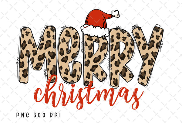 Merry Christmas Leopard with Santa Hat PNG File, Christmas Sublimation, Christmas Vibes png, Retro Christmas, Instant Digital Download.jpg