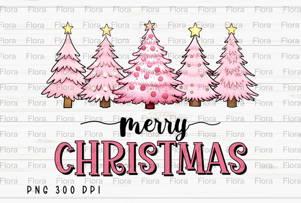 Merry Christmas PNG File, Christmas Tree Sublimation, Pink Christmas Tree Design, Instant Digital Download.jpg