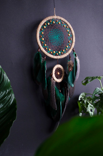 handmade green beige twine dreamcatcher 3.jpg