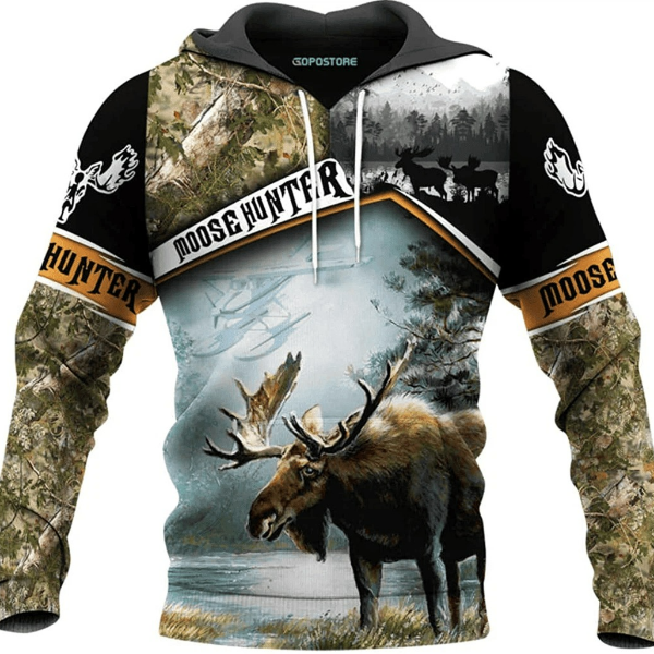 Moose Hunting All Over Print Hoodie Zip Hoodie Fleece Hoodie 3D, Moose Hunting Hoodie Zip Hoodie 3D 32