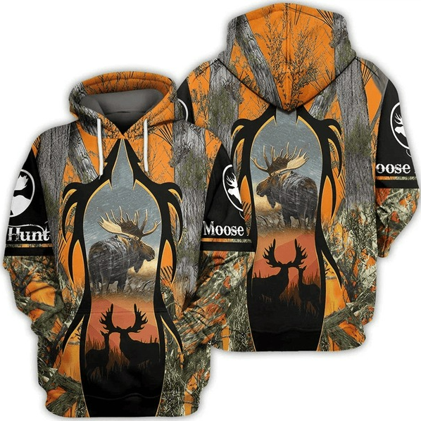 Moose Hunting All Over Print Hoodie Zip Hoodie Fleece Hoodie 3D, Moose Hunting Hoodie Zip Hoodie 3D 40